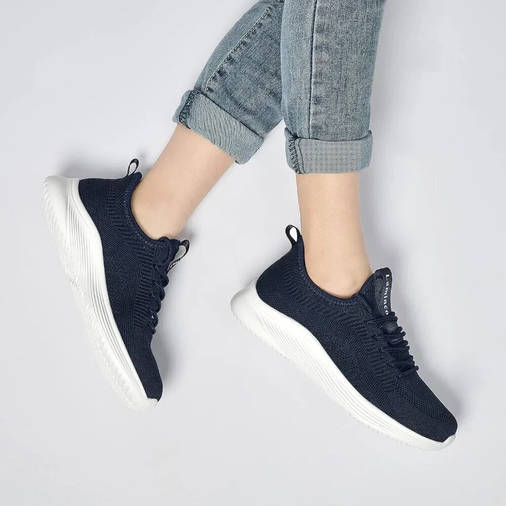 Women's Navy Blue Non Slip Casual Running Lightweight Mesh Fashion Sneakers